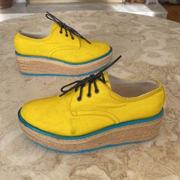 Vintage Rare JOHN FLUEVOG Waxed Canvas Espadrille Platform Oxfords Shoes - Picture 4 of 14